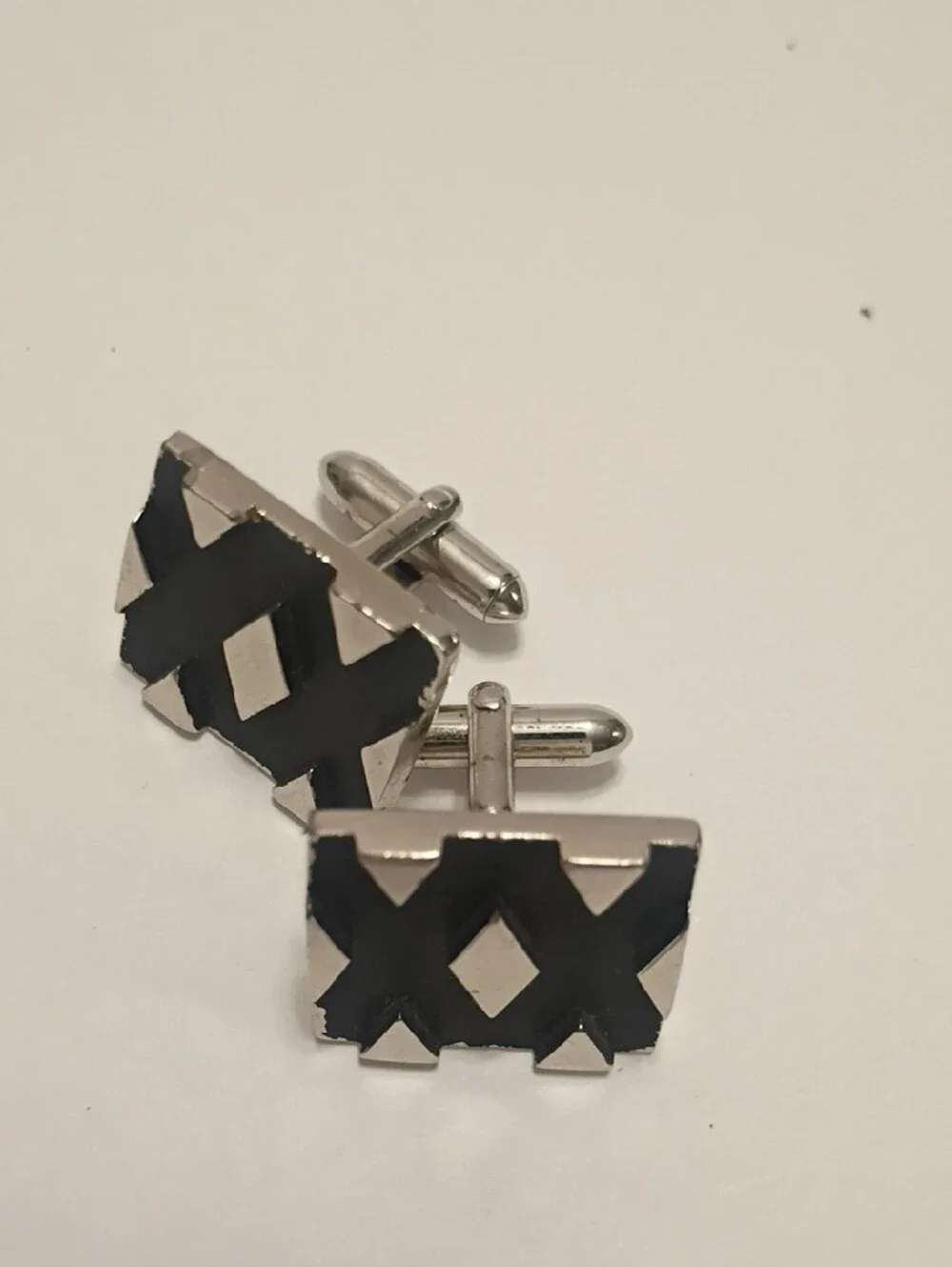 Swank Mid Century Black Silver Geometric Square Cufflinks